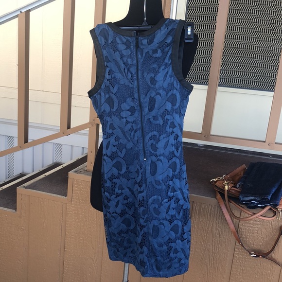 Beautiful Blue Lace Dress by Tart, with faux black Leather & Zipper on the back - Picture 6 of 15